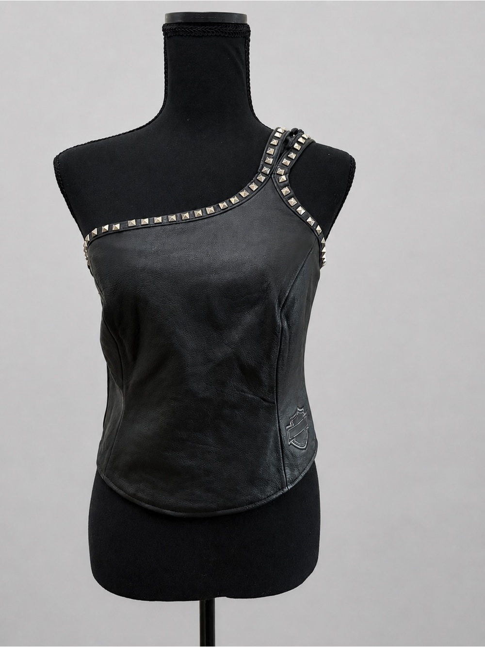 Harley-Davidson 100% Leather One Shoulder Top XS NWT Studded Moto Corset Black